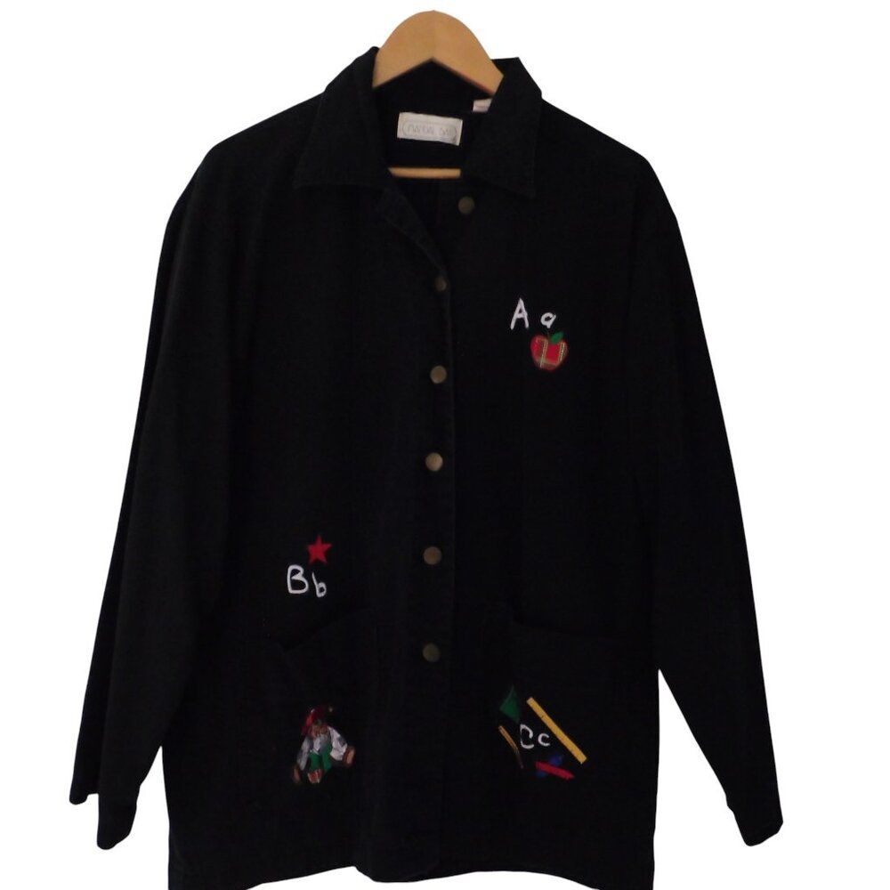 Vintage Mandel Bay womens Jacket Teacher Denim‎ Style Button up Black XL Cotton
